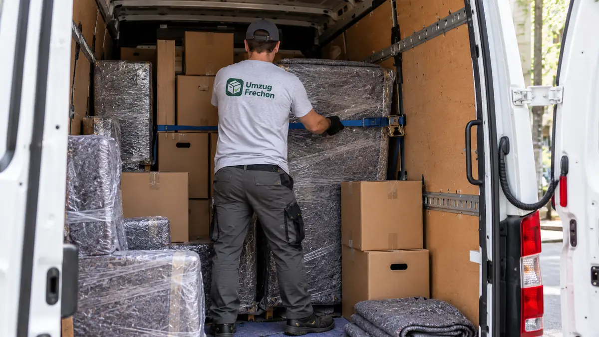 Möbeltransport Frechen: Ladung wird mit Spanngurt gesichert