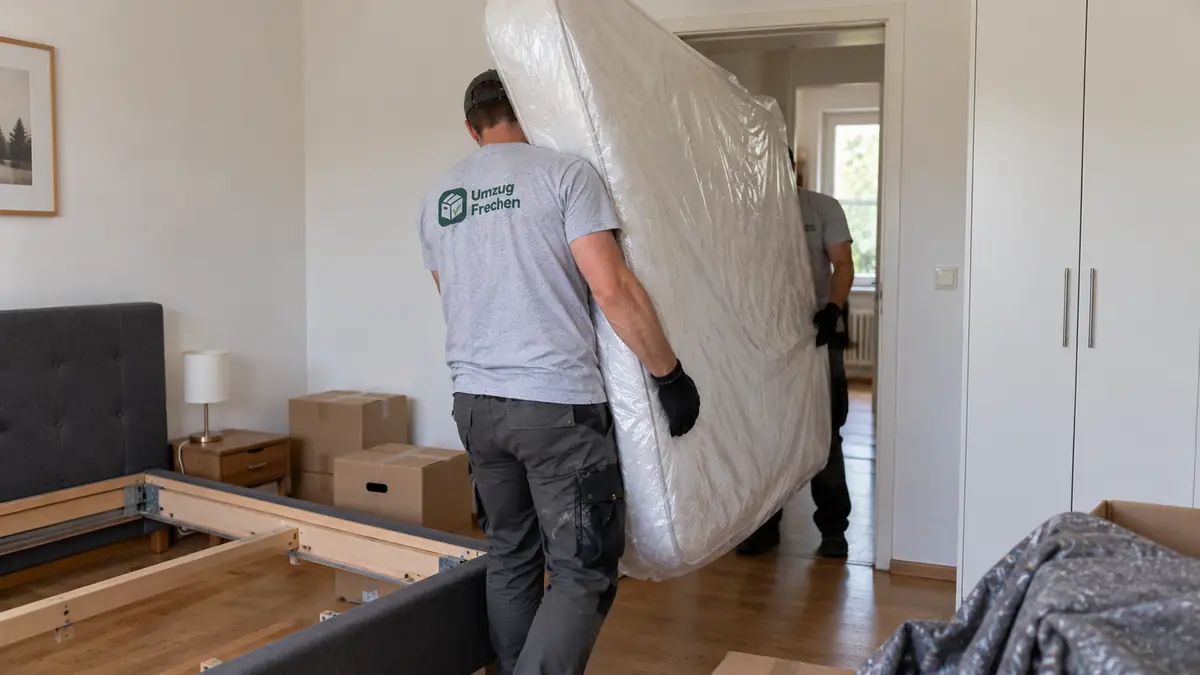 Kleinumzug Frechen: Matratze wird aus dem Schlafzimmer getragen